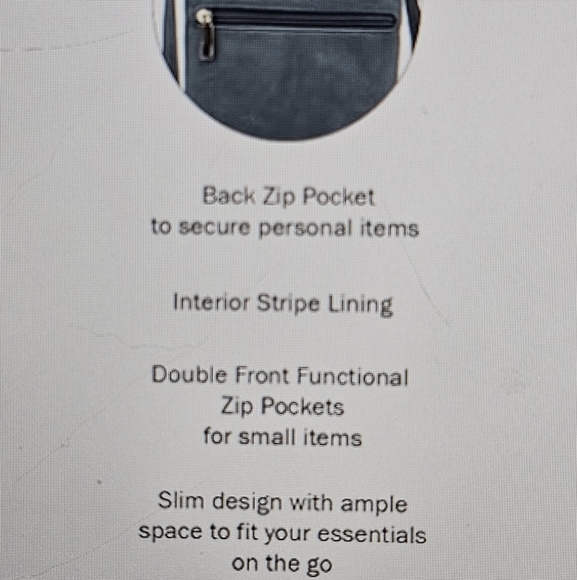 NWOT Deluxity Multi Pocket Double Zipper Blue Gray Crossbody Bag - Picture 7 of 9